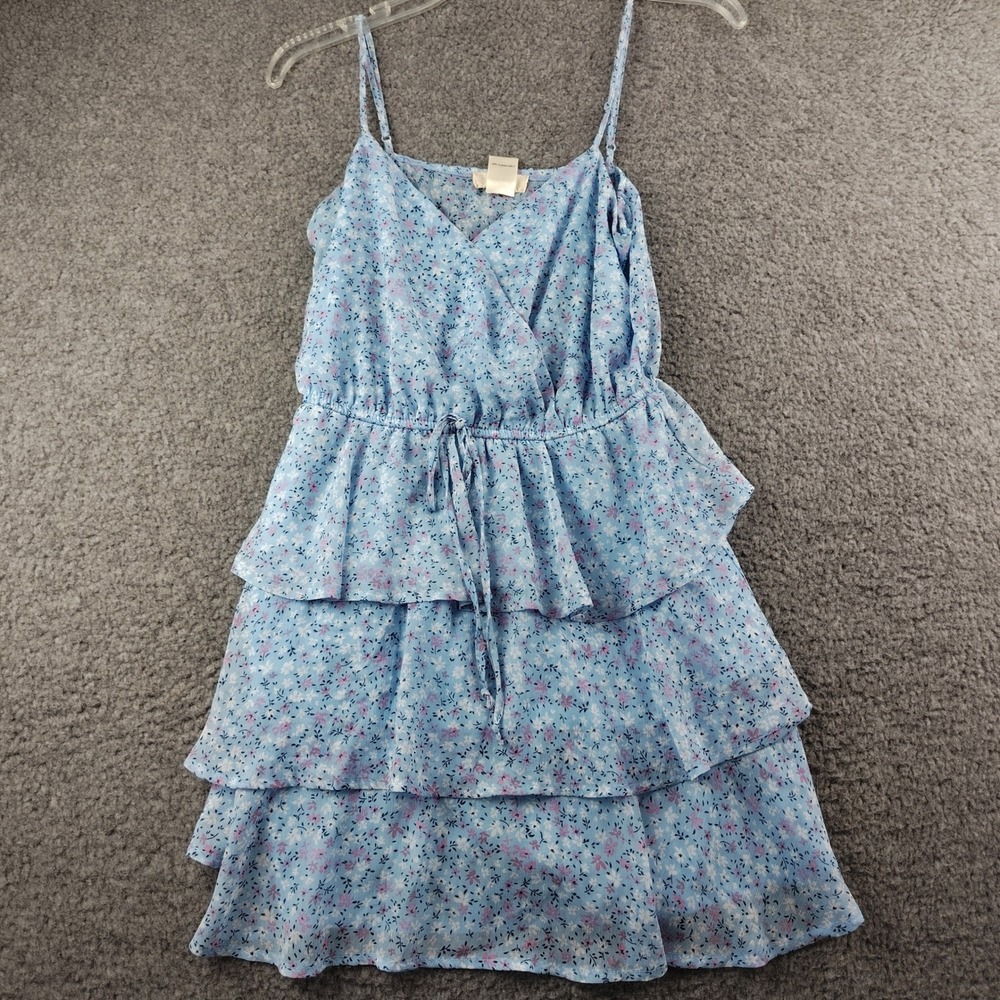 Altar'd State Mini Dress Womens Small Blue Floral Tiered Ruffle Lightweight EUC